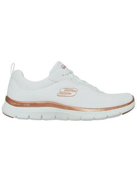 Zapatillas skechers flex appeal 4.0 blanco dorado de mujer.