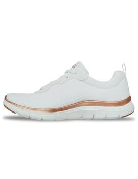 Zapatillas skechers flex appeal 4.0 blanco dorado de mujer.