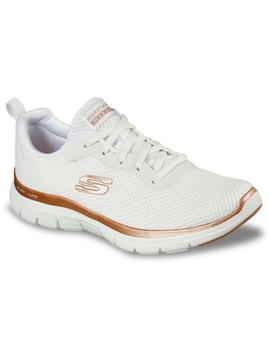 Zapatillas skechers flex appeal 4.0 blanco dorado de mujer.