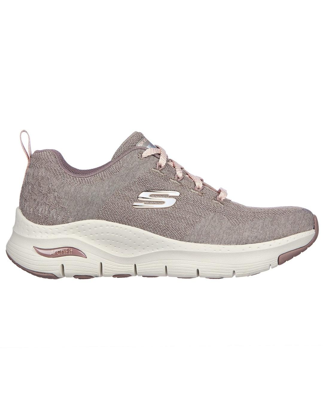 Zapatillas skechers arch fit comfy wave marrón de mujer.