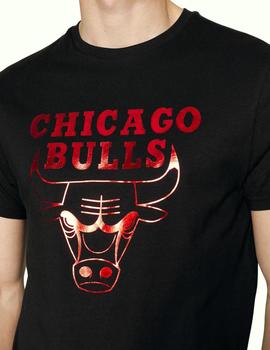 camiseta new era nba bulls negro rojo metalizado de hombre.