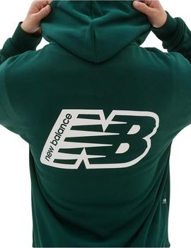 sudadera New Balance essential fleece logo verde de hombre.