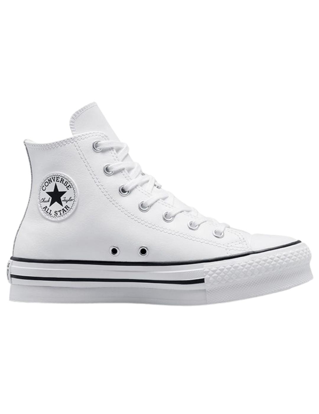 Zapatillas converse all star platf. hi j piel blanco junior.