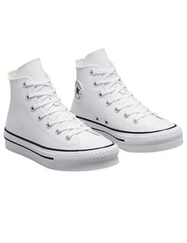 Zapatillas converse all star platf. hi j piel blanco junior.