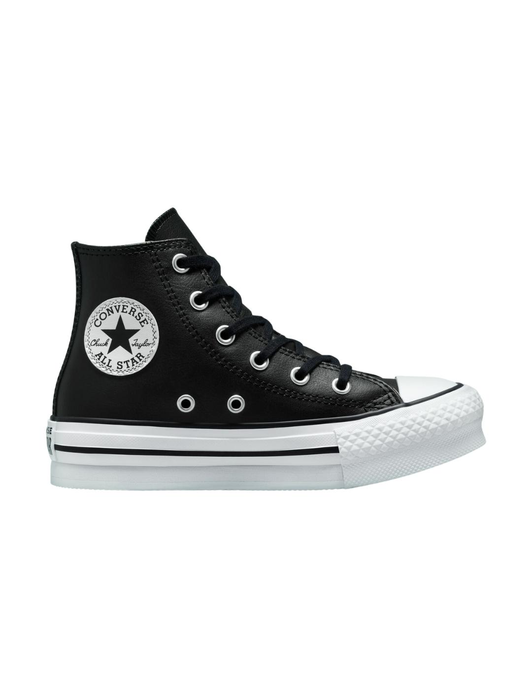 Zapatillas converse All Star Platform piel negro de niña.