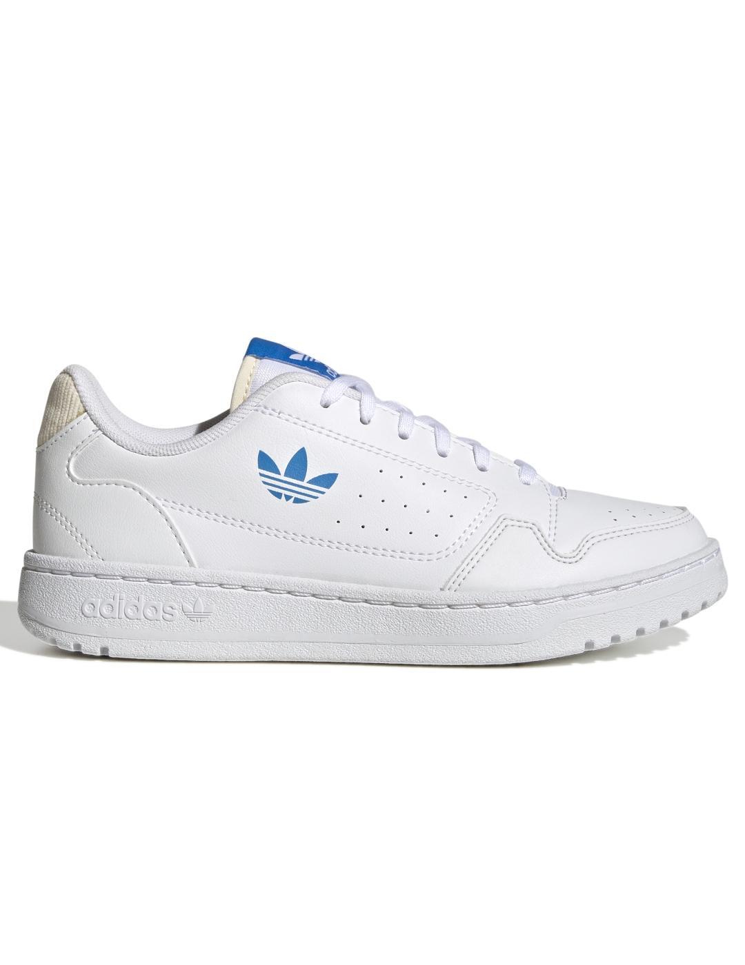 Zapatillas adidas ny 90 j blanco azul de niño.