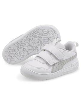 Zapatillas puma multiflex glitz v inf blanco plata de bebé.