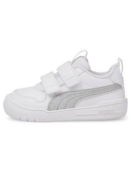 Zapatillas puma multiflex glitz v inf blanco plata de bebé.