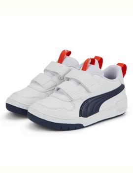 Zapatillas puma multiflex sl blanco azul de niño.