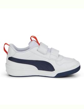 Zapatillas puma multiflex sl blanco azul de niño.