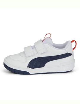 Zapatillas puma multiflex sl blanco azul de niño.