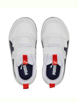 Zapatillas puma multiflex sl blanco azul de niño.