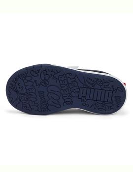 Zapatillas puma multiflex sl blanco azul de niño.