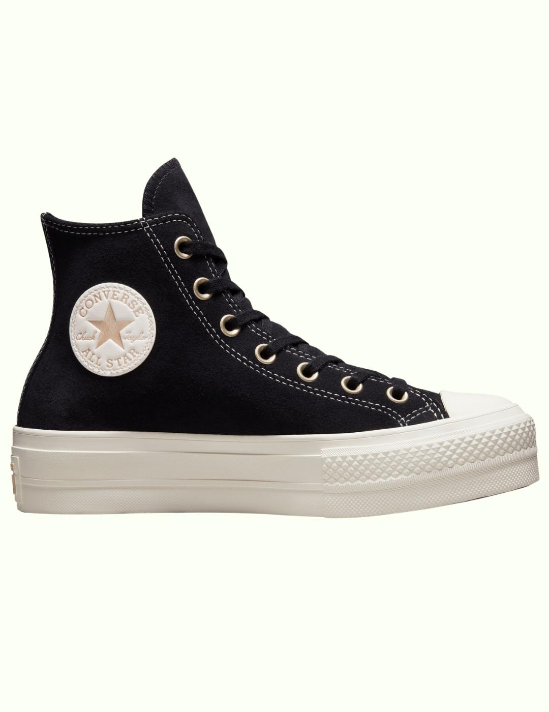 Zapatillas converse all star suede platforma negro oro.