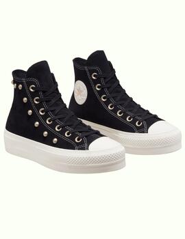 Zapatillas converse all star suede platforma negro oro.