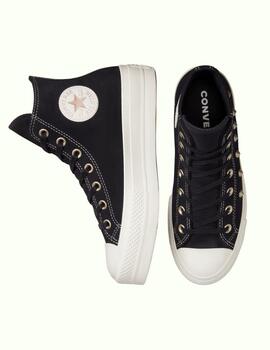 Zapatillas converse all star suede platforma negro oro.