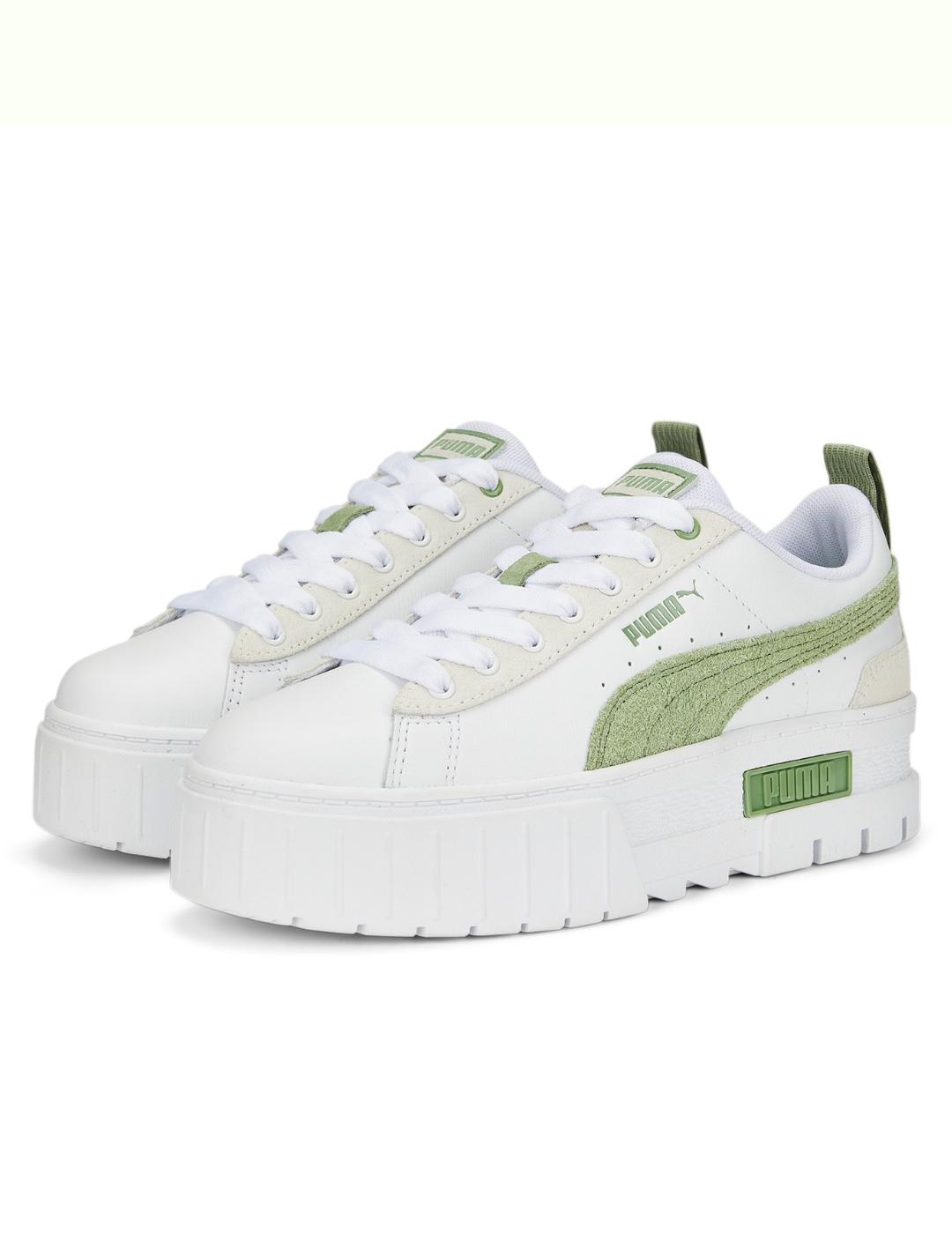 Zapatillas mayze mix blanco verde de mujer.