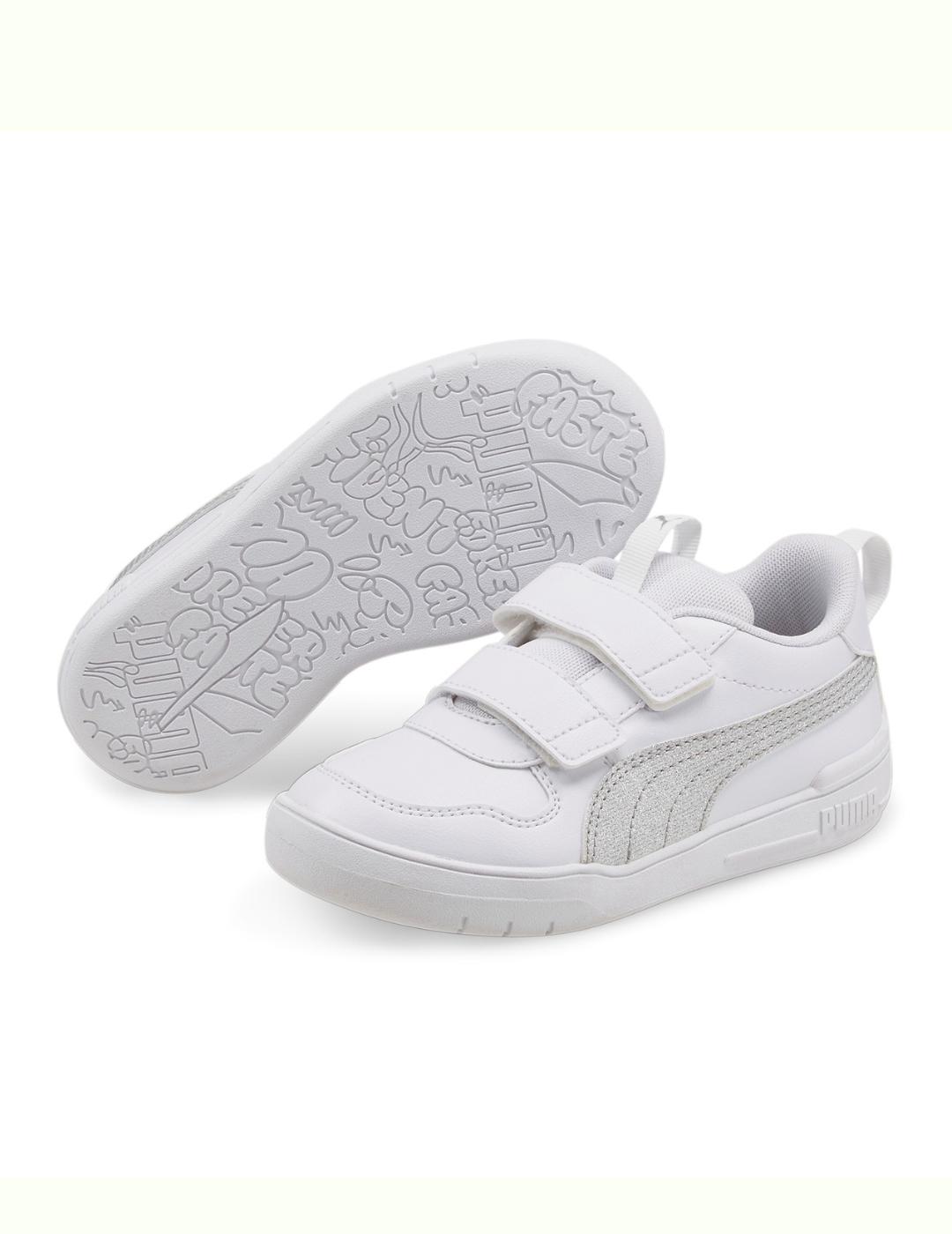 Zapatillas puma multiflex glitz fs v ps blanco plata de niña