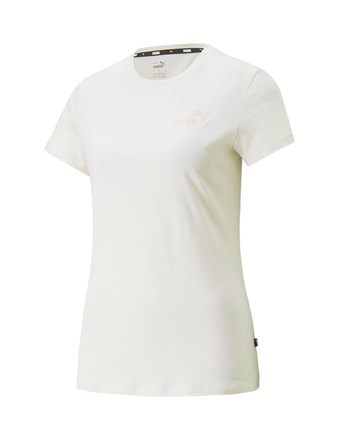 camiseta puma ess embroidery beige de mujer.