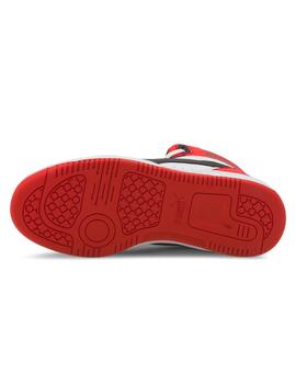 Zapatillas puma rebound joy jr blanco rojo negro de niño.