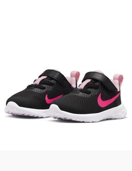 Zapatillas nike revolution 6 nn tdv negro rosa de niña.