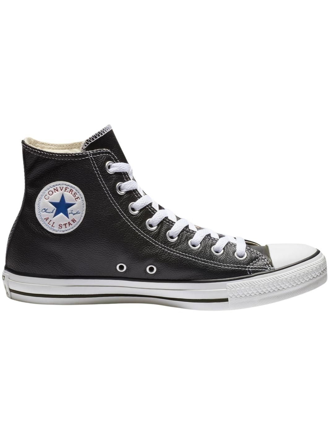 Zapatillas converse all star hi negro piel de mujer.