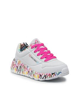 Zapatillas skechers uno lite lovely luv blanco de niña.