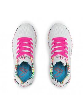 Zapatillas skechers uno lite lovely luv blanco de niña.