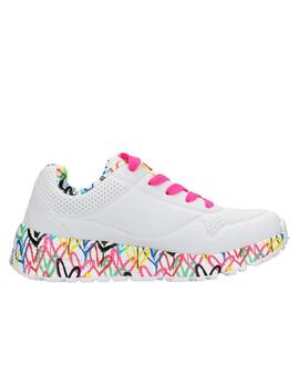 Zapatillas skechers uno lite lovely luv blanco de niña.