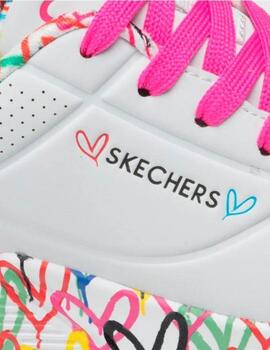 Zapatillas skechers uno lite lovely luv blanco de niña.