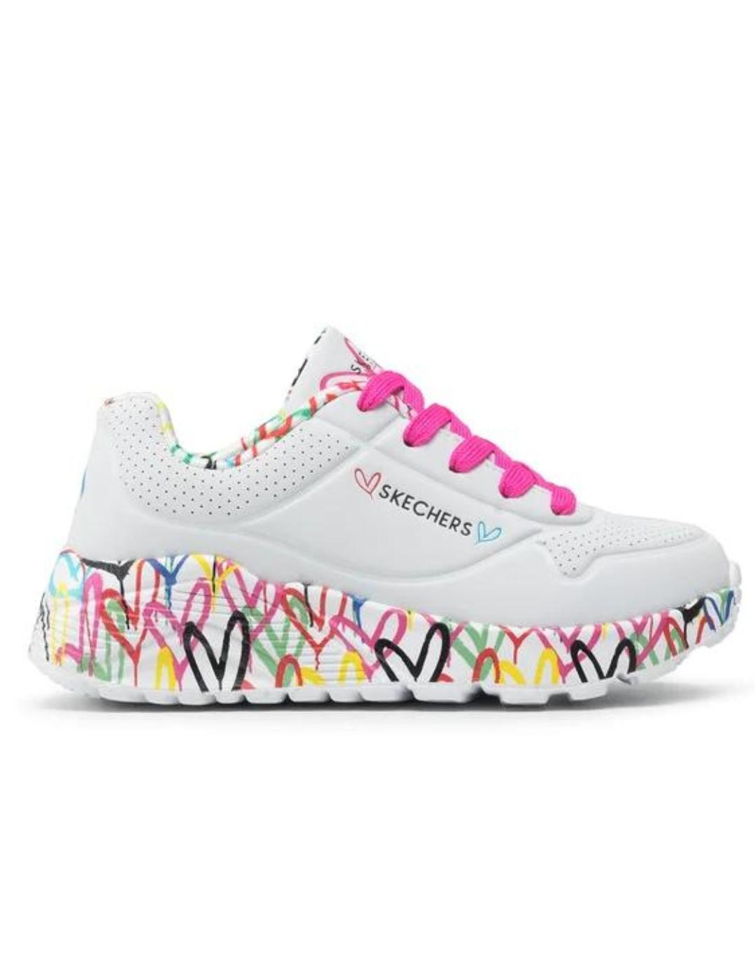 Zapatillas skechers uno lite lovely luv blanco de niña.