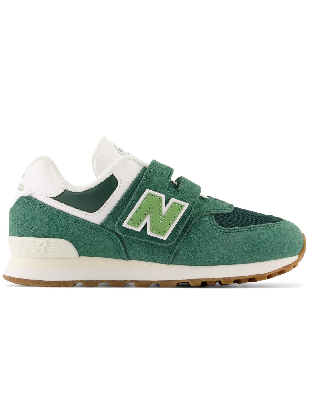 Zapatillas new balance pv574co1 hoop and loop verde de niño.