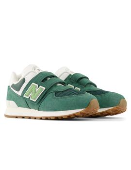 Zapatillas new balance pv574co1 hoop and loop verde de niño.