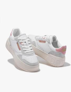 Zapatillas dfranklin low court basic blanco rosa de mujer.