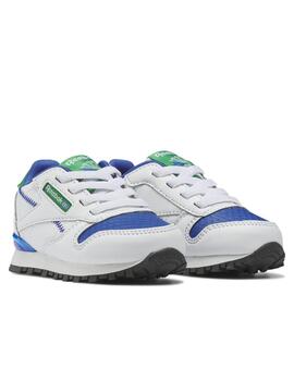 Zapatillas reebok classic leather step blanco azul de bebé.