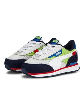 Zapatillas puma future rider splash ac inf blanco azul bebé.