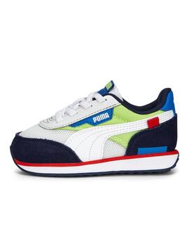 Zapatillas puma future rider splash ac inf blanco azul bebé.