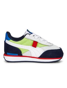 Zapatillas puma future rider splash ac inf blanco azul bebé.