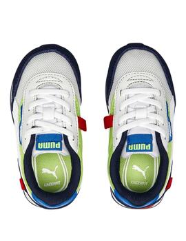 Zapatillas puma future rider splash ac inf blanco azul bebé.