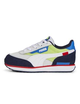 Zapatillas puma future rider splash ps blanco azul de niño.