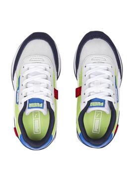 Zapatillas puma future rider splash ps blanco azul de niño.