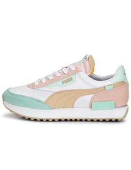 Zapatillas puma future rider soft blanco rosa verde de mujer