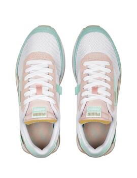 Zapatillas puma future rider soft blanco rosa verde de mujer