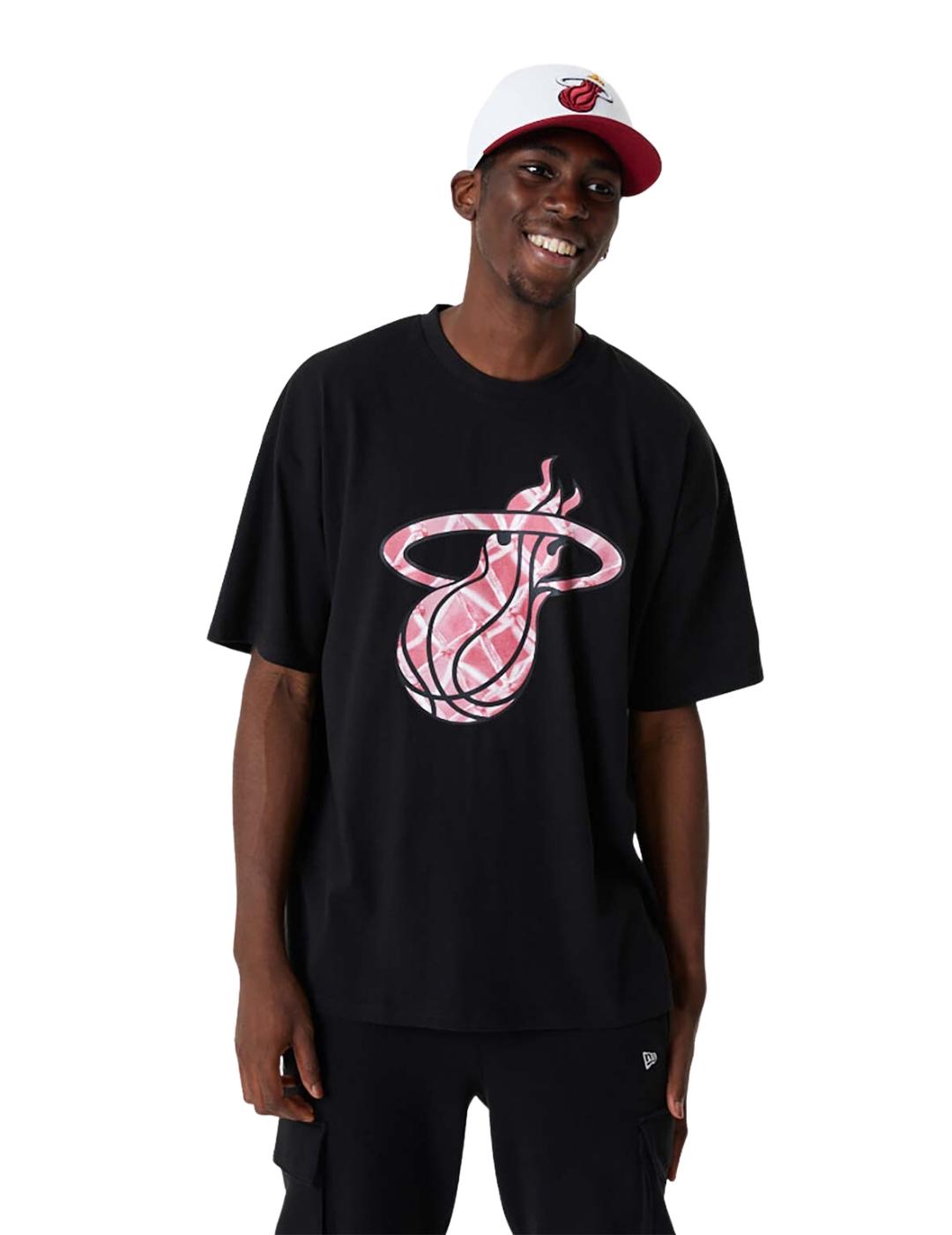 camiseta new era miami heat nba oversized negro de hombre.