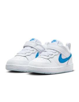 Zapatillas nike court borough low blanco azul de bebé.