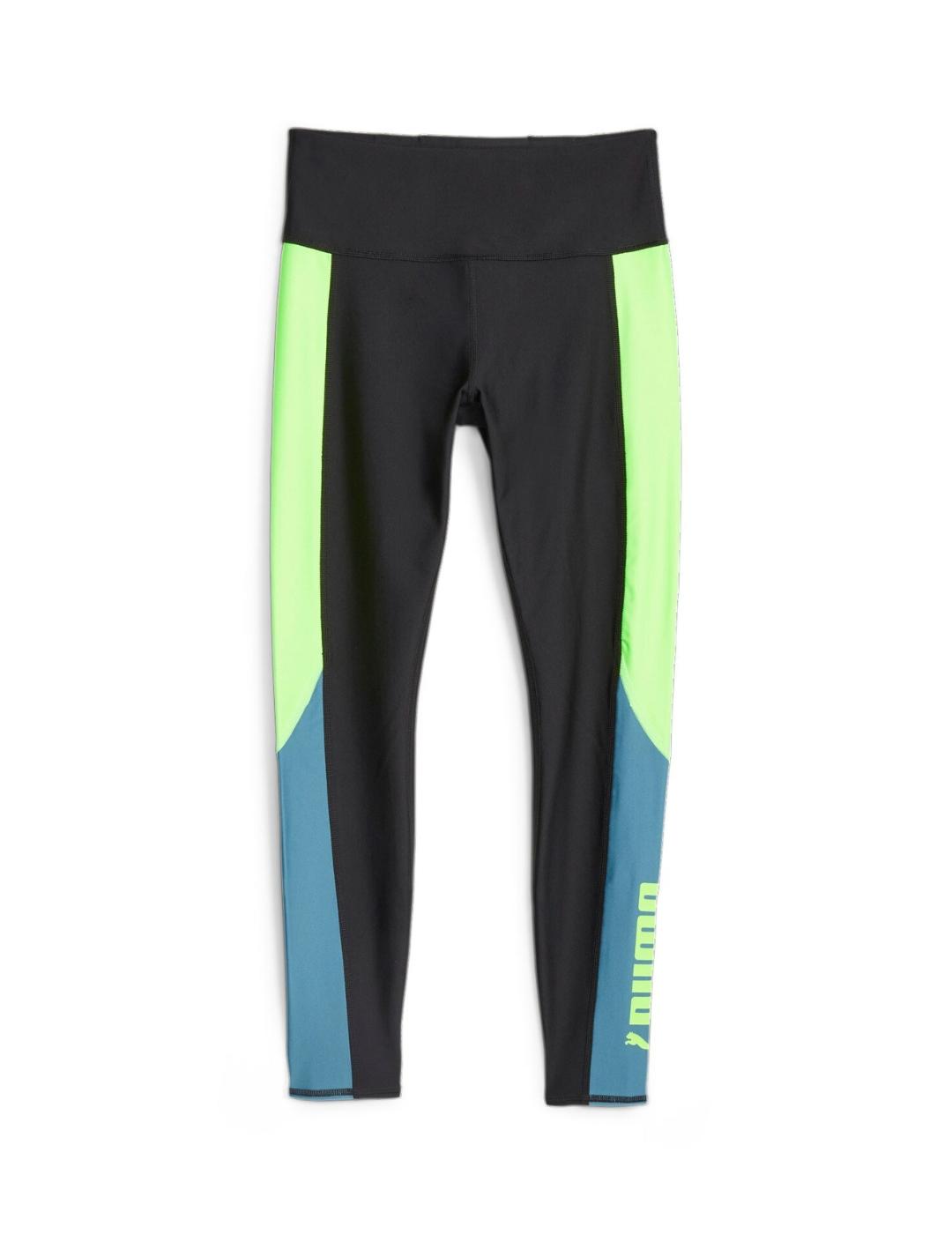 malla puma fit cb hw 7/8 tight negro azul amarillo de mujer.