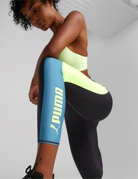 malla puma fit cb hw 7/8 tight negro azul amarillo de mujer.