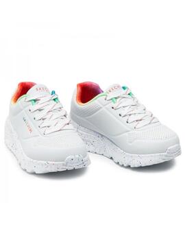 Zapatillas skechers uno lite rainbow blanco de niña.
