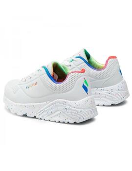 Zapatillas skechers uno lite rainbow blanco de niña.