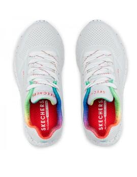 Zapatillas skechers uno lite rainbow blanco de niña.